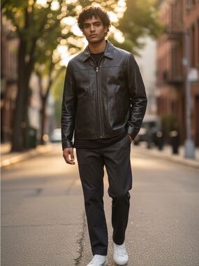 Wilsons Leather Black Bomber-Style Zip Jacket